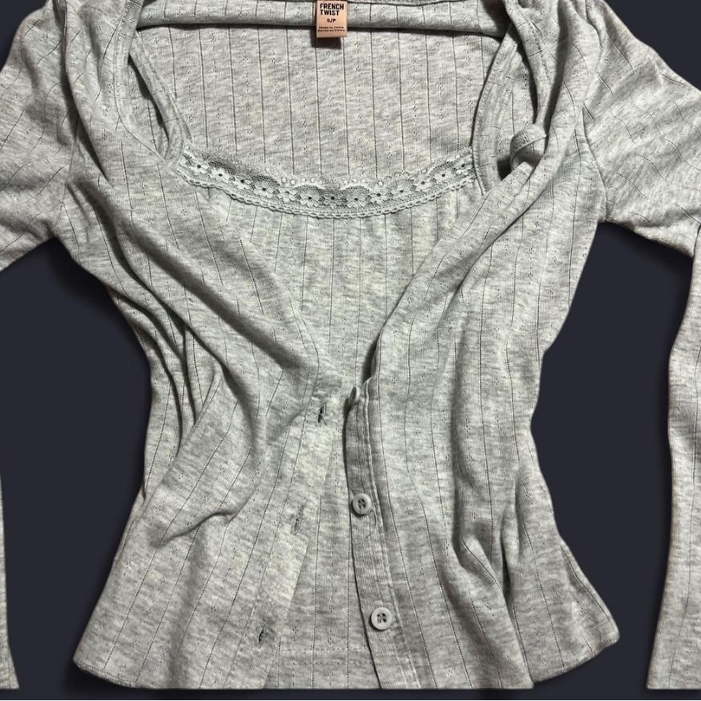 French Toast Gray Button-Up Blouse